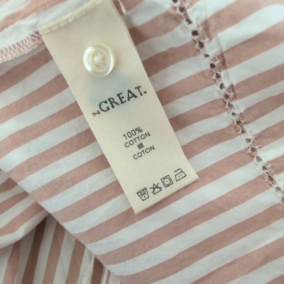 The GREAT Bubble Sleeve Blouse - Size 1 (Small) Cotton Striped Pink White - Picture 4 of 11